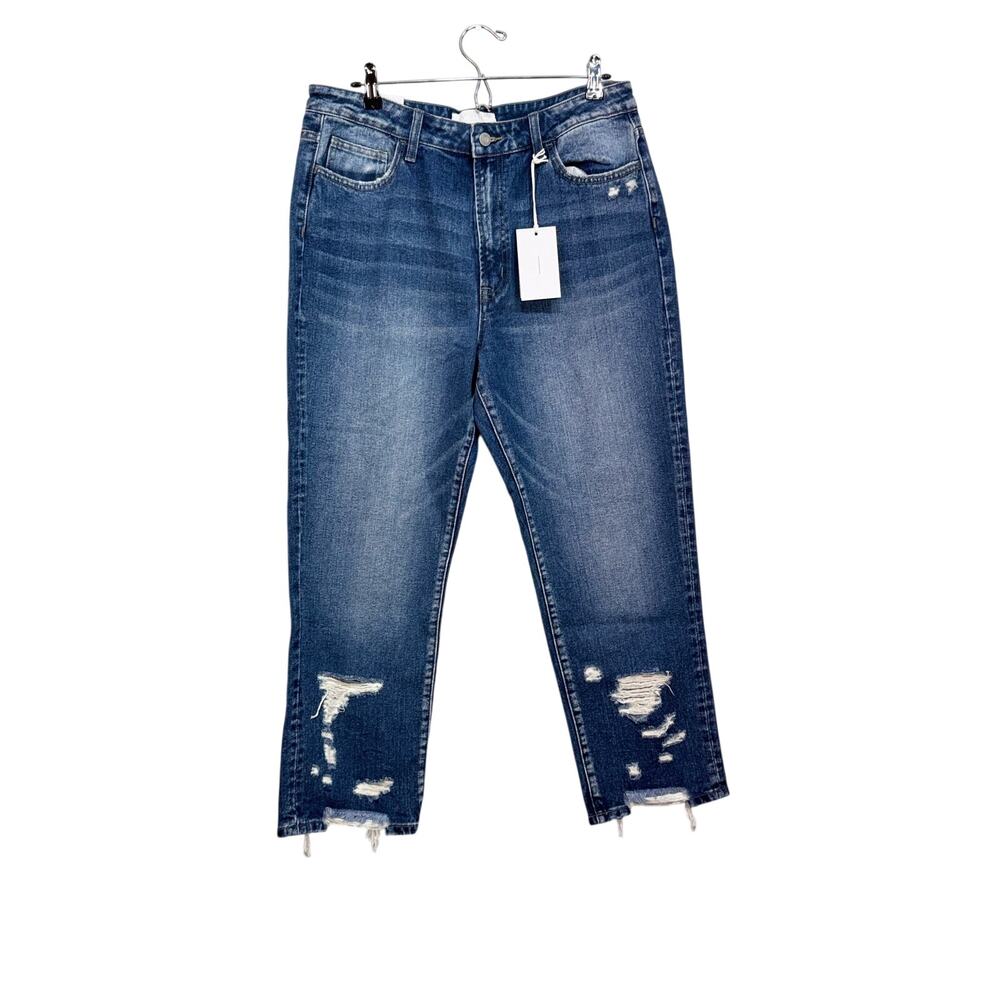 Vervet Blue Beverly jeans super high rise straight distressed all cotton NWT  31